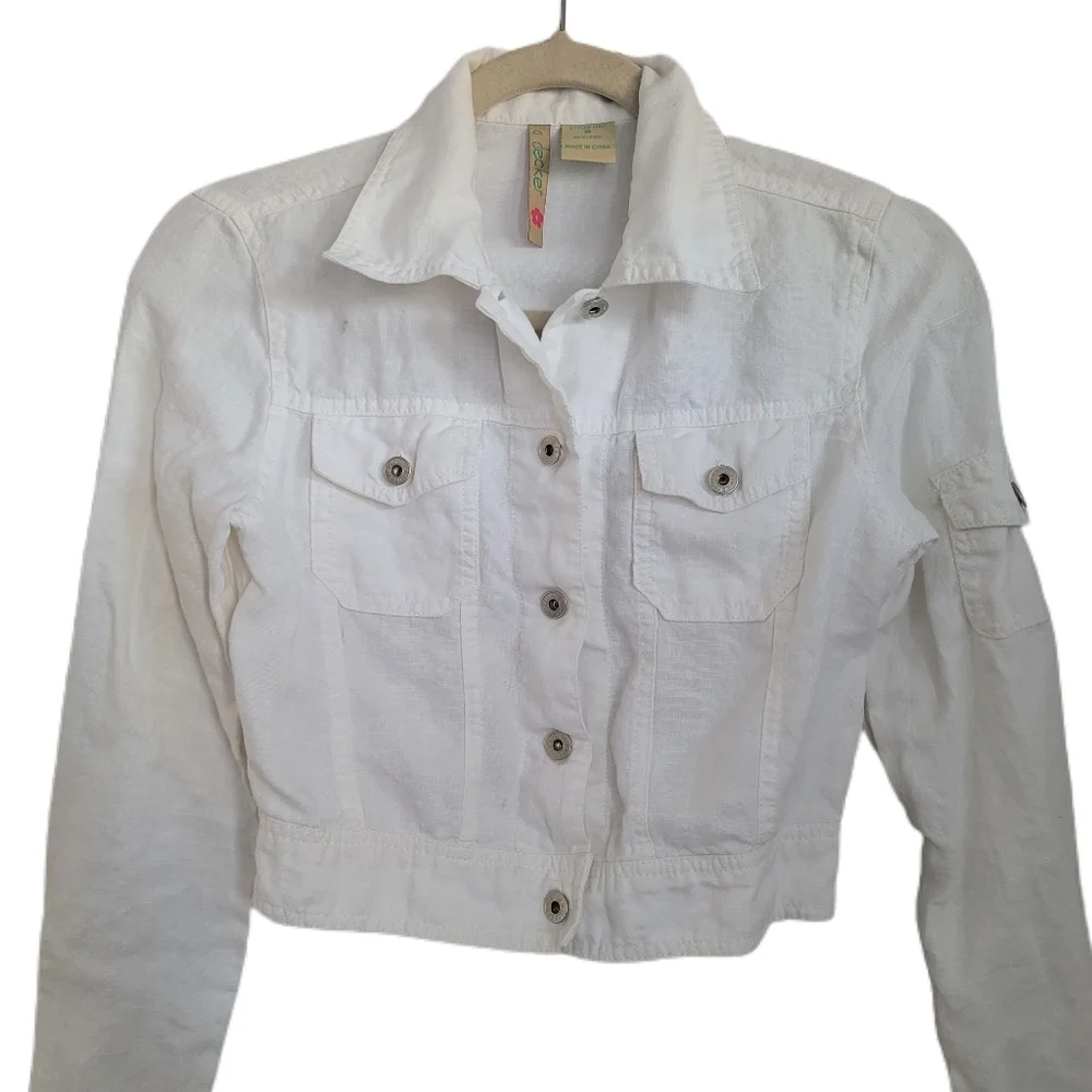 La Decker Jacket Juniors S Small White Linen Phoenix Long Sleeve Lightweight